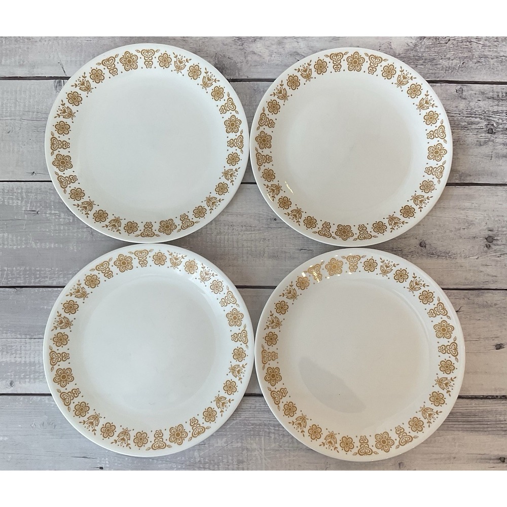 Corelle Butterfly Gold Dinner Plates 10 1/4" Set Of 4 White Floral Lot #4